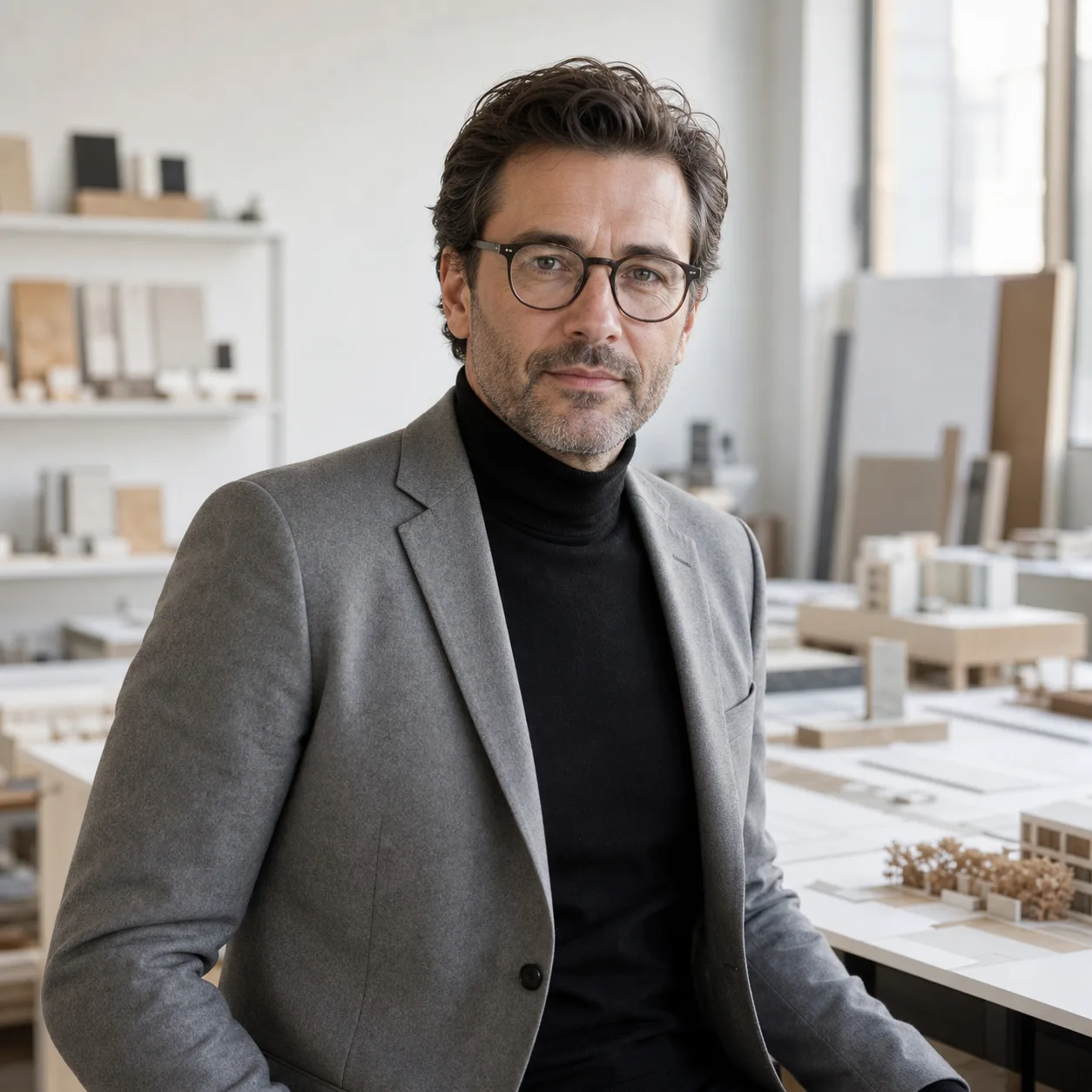 Architekt w minimalistycznym studio