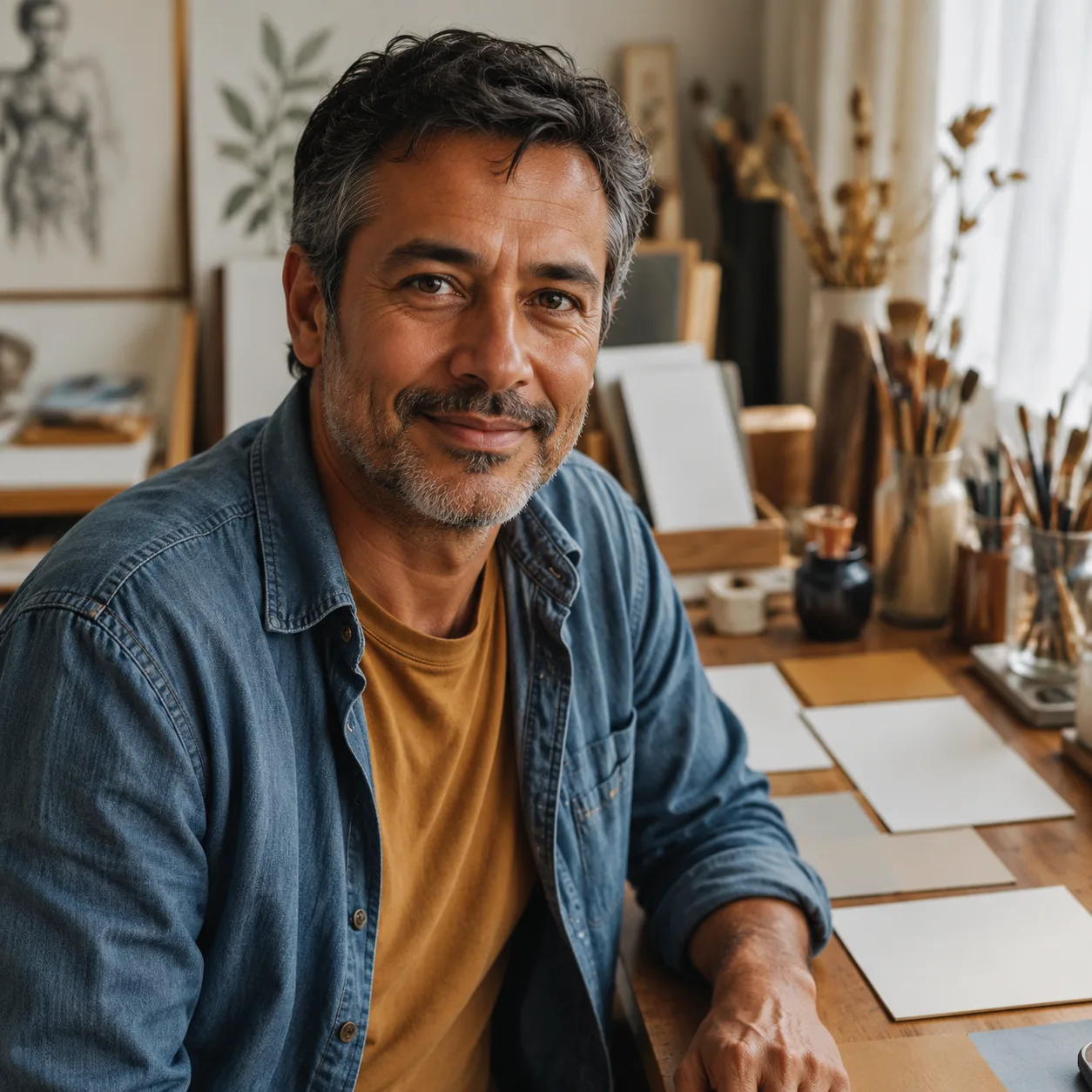 Portret kreatywny do portfolio AI: ilustratorka w domowym atelier próbki