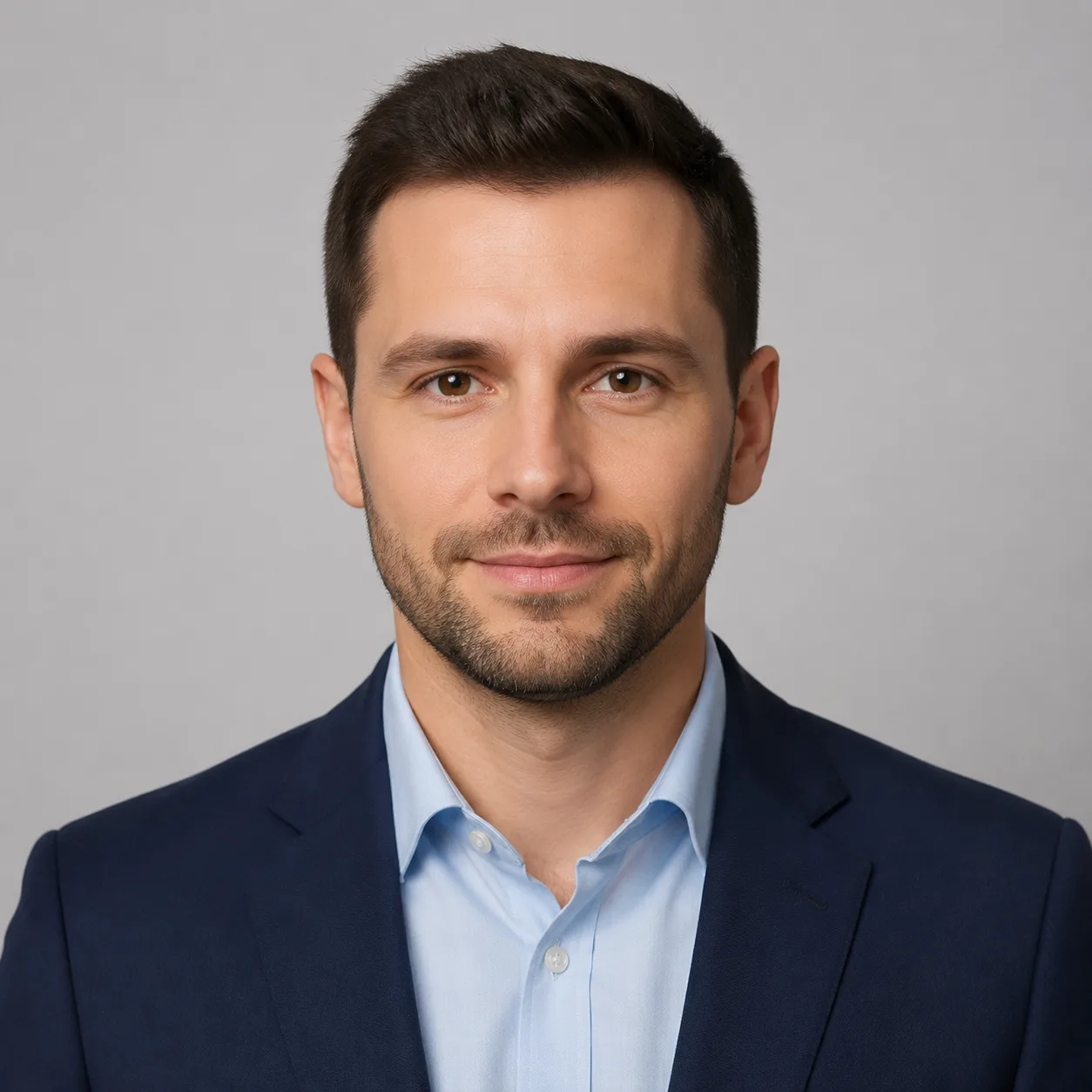 Zdjęcie dokumentowe i do CV AI: zdjęcie do CV na jasnoszarym
