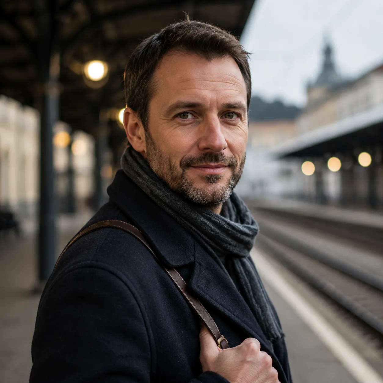 Portret lifestyle AI: stacja kolejowa znaków