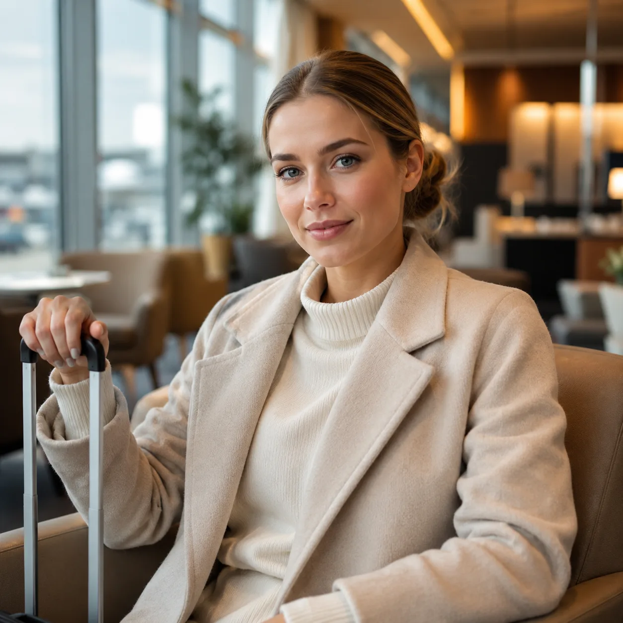 Luksusowy portret podróżny AI: luksusowy lounge lotniskowy